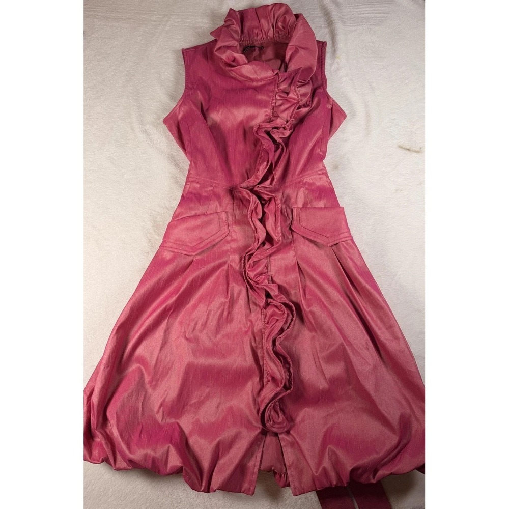 Samuel Dong Dress Womens S Pink Ruffle High Neck Bubble Hem Fit & Flare Party - Picture 5 of 14
